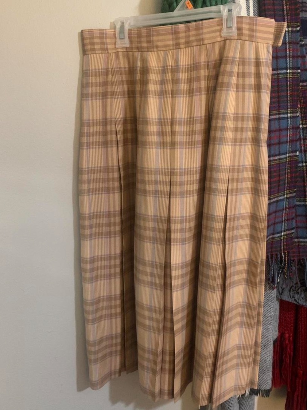 Vintage Pendleton Beige Plaid Pleated Midi Skirt